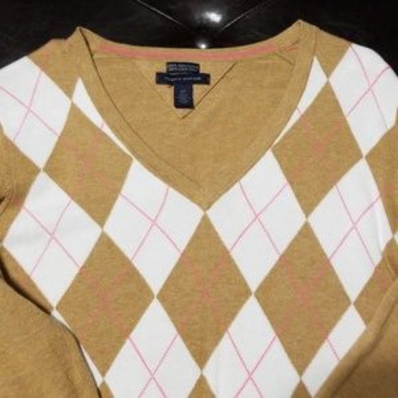 Tommy Hilfiger argyle tan white pink sweater - Picture 4 of 5